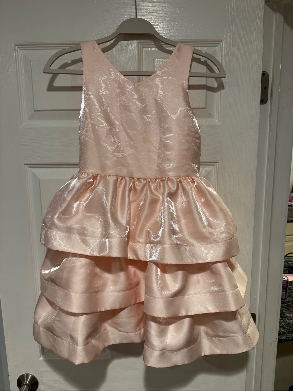 Girls' Pink Satin Tiered Party Dress